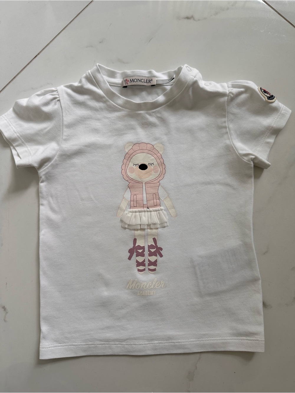 Moncler White Girls' Tee with Pink Doll Motif and Tulle 12-18 months girl